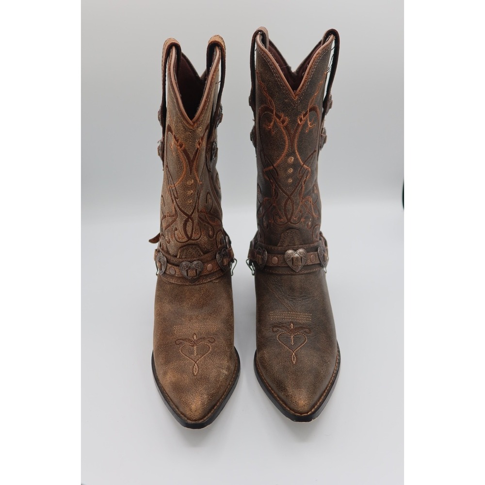 Durango Womens Size 8M Brown Leather Western Cowboy Boots Heart Embroidered